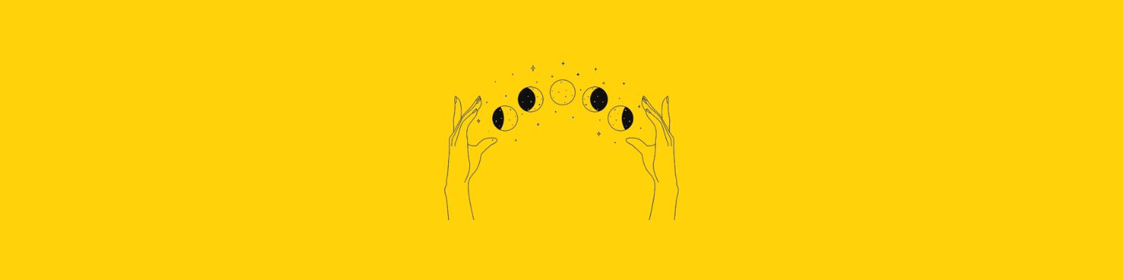 Ilustración de línea: dos manos sostienen las fases de la luna.